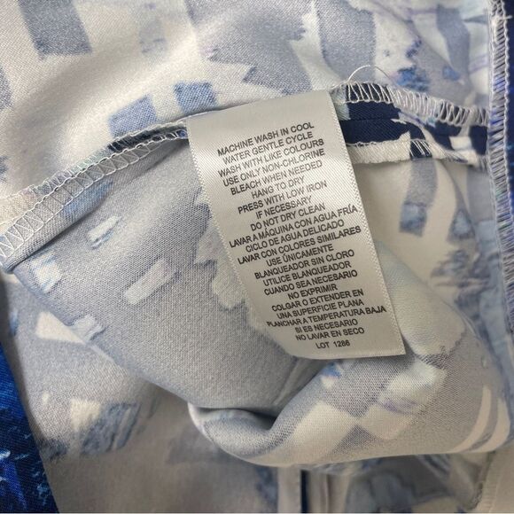 Blue & White Geometric Sleeveless Dress Womens Size 12 Wedding Guest Work Dress - Picture 10 of 15